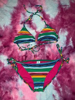 Multicolor Striped Triangle Bikini